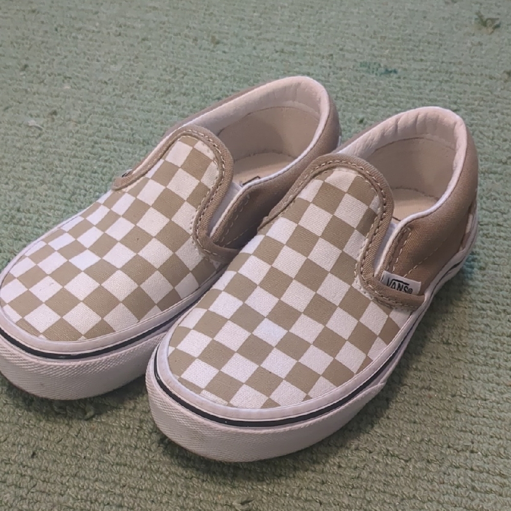Vans Kids Slip-On Checkered Sneakers - Beige and White